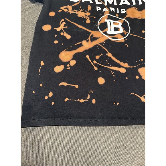 Distressed BALMAIN black white B logo gold military buttons tshirt FR34 XXS - Picture 8 of 16